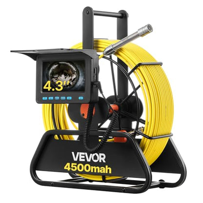 VEVOR Sewer Camera, 164 ft/50m, 4.3" Drain Inspection Camera, IP68 Waterproof Snake Plumbing Tool with Lights - 6 Adjustable LEDs, 4500mAh Battery & 16GB Card for Sewer Line Duct Pipes - size: 164ft/50m, style: 4.3'' Screen