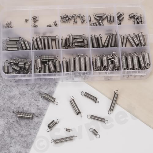 Swpeet 150Pcs 15 Different Sizes Stainless Steel Extension Spring with a Dual Hook Assortment Kit, Mechanical Extension Springs Small Spring for Home Repairs