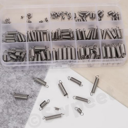Swpeet 150Pcs 15 Different Sizes Stainless Steel Extension Spring with a Dual Hook Assortment Kit, Mechanical Extension Springs Small Spring for Home Repairs