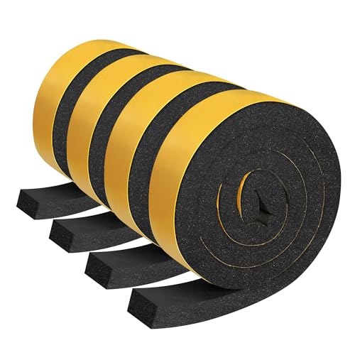 4PCS 6.6ft x 1.4in Metal Roof Foam Closure Strips Roll, Universal Vented Ridge Material with Self Adhesive, Polyurethane (PU) Insulating Felt Panels for Metal Roofing, Black - size: 26.4' Total, 1.4"w