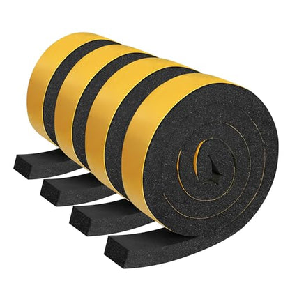 4PCS 6.6ft x 1.4in Metal Roof Foam Closure Strips Roll, Universal Vented Ridge Material with Self Adhesive, Polyurethane (PU) Insulating Felt Panels for Metal Roofing, Black - size: 26.4' Total, 1.4"w