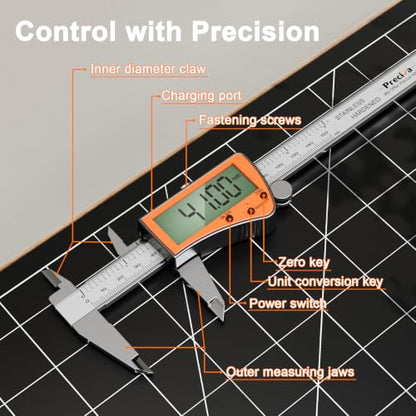 Preciva Digital Caliper 6 inch,Rechargeable Caliper with Oversized