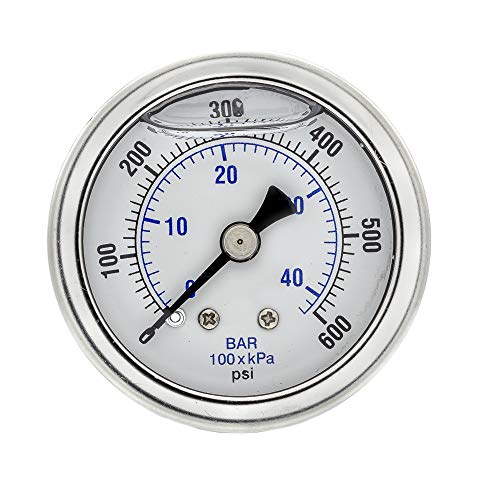 PIC Gauges 202L-158K Center Back Mount Glycerine Filled Pressure Gauge w/ SS Case/Bezel, Brass Internals, PC Lens, 1.5" Dial, 0/600 psi Range, 1/8" Male NPT - style: 0 - 600 PSI