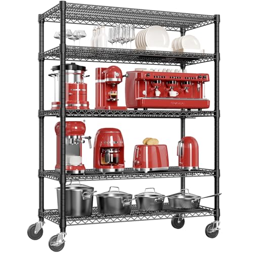 IZEUK Garage Shelving Wide Storage Shelves 5 Tier Metal Shelves 4000 LBS Heavy Duty Adjustable Utility Shelf Rack Black 23.6" D x 53.1" W x 73.6" H - color: Black, size: 5 Tier, 23.6" D x 53.1" W x 73.6" H