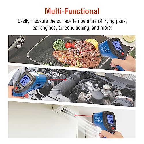 CEM DT-8666 Digital Infrared Meat Thermometer Gun,DS10:1 Instant Read Laser Temperature Gun for Griddle,Grill,Oven,Pizza, Thermal Air Heat Leak Detector for Industrial Repairs with Color Light Alarm