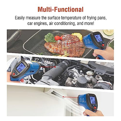 CEM DT-8666 Digital Infrared Meat Thermometer Gun,DS10:1 Instant Read Laser Temperature Gun for Griddle,Grill,Oven,Pizza, Thermal Air Heat Leak Detector for Industrial Repairs with Color Light Alarm