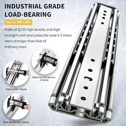 YENUO Heavy Duty Drawer Slides Full Extension Ball Bearing 12–60 Inch 500LB - size: 14 Inch, style: Load:500 lb (No lock) -W:76mm