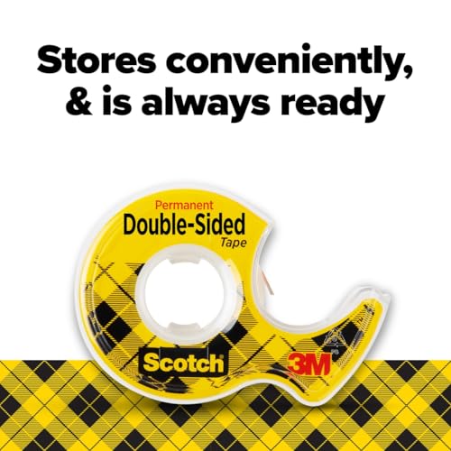 Scotch Double-Sided Tape, 1/2 in x 250 in (12.7 mm x 6.35 m), 3 Count (Pack of 12) - size: 0.5 in x 250 in (3 Rolls) (Pack of 12)