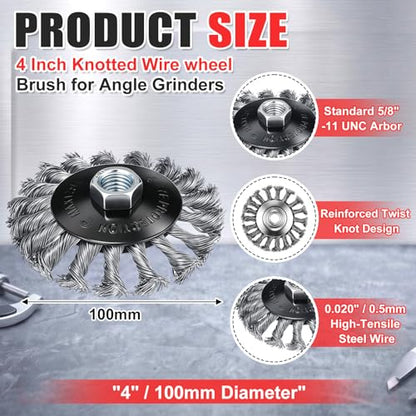 Bokon 12 Pack 4" Wire Wheel Brush for Angle Grinder, 5/8-11 Threaded