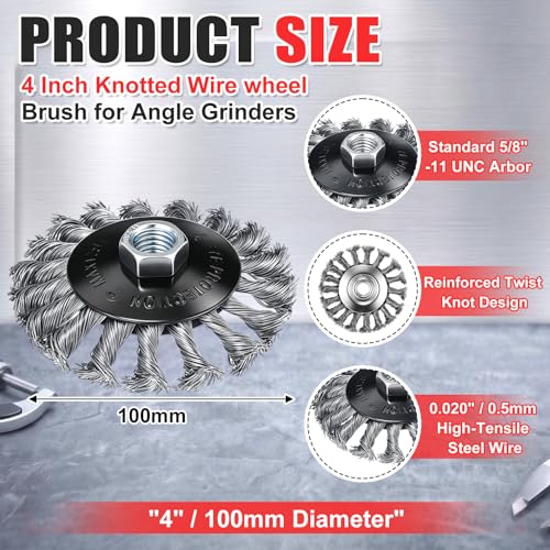 Bokon 12 Pack 4" Wire Wheel Brush for Angle Grinder, 5/8-11 Threaded