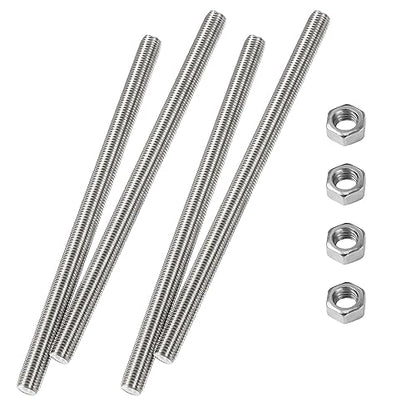 M6 x 400mm Fully Threaded Rod & Studs, 304 Stainless Steel Right Hand Threads Rods, M6-1 Thread Pitch for Anchor Bolts, Clamps, Hangers and U-Bolts 4 Pack【with Nuts】 - size: 16-Inch