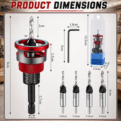 Countersink Drill Bits Set with Adjustable Depth Stop for Woodworking, Blue - color: Blue