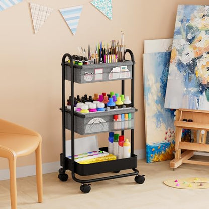Modanais Baby Diaper Caddy Organizer Cart - 3 Tier Rolling Cart, Black - color: Black