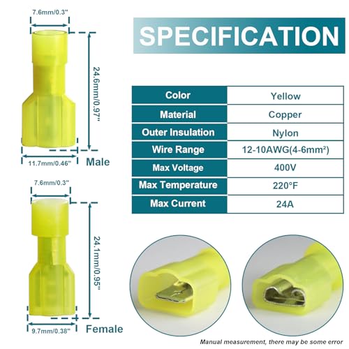 80PCS Spade Connectors, 12-10AWG Spade Terminal, Female and Male - size: 12-10AWG (80PCS)