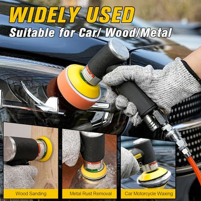 SI FANG Black 2" 3" Mini Orbital Air Sander & Polisher Kit for Auto Body Work - style: 2"3" Buffer Kit