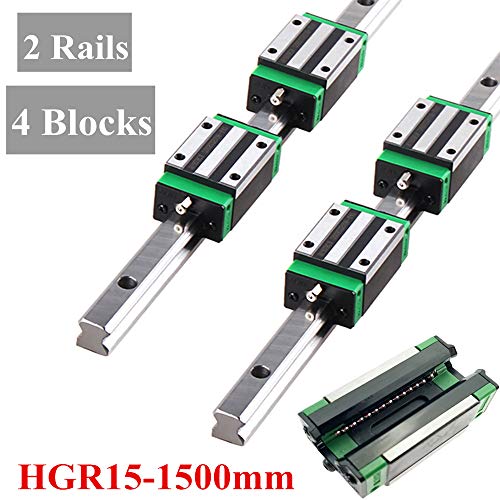 Linear Rail 2PCS HGR15 300mm Linear Guide Rail HGH15CA HGH15 Linear Slide Rail + 4PCS HGH15CA Carriage Slider Block CNC Kit for DIY CNC Routers Lathes Mills - size: 300mm, style: HGR15