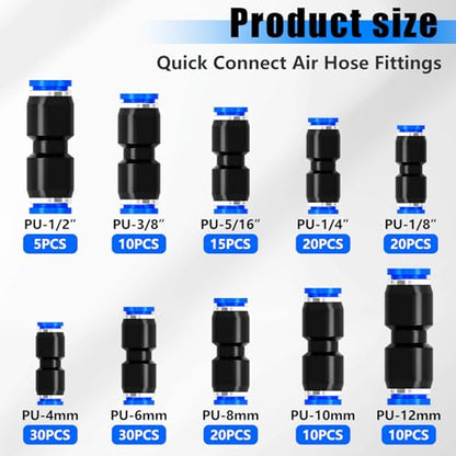 mxuteuk 170PCS Quick Connect Air Hose Fittings,Straight Union fittings - size: 170PCS SAE & Metric Kit