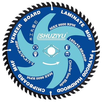 7-1/4”(185MM)-60T, Arbor 5/8"-Diamond, Smooth Cut Coasting. Circular Saw Blade, FRAMING&Ripping, for Laminate, Veneer Board, Plywood, Hard Wood, MDF and HDF Cutting - size: 7-1/4"(185mm) 60T
