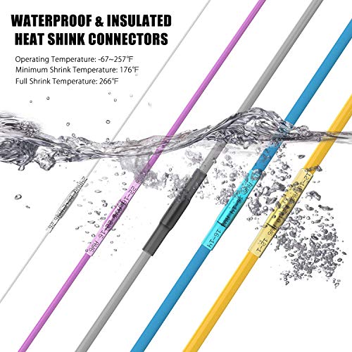 140PCS Heat Shrink Butt Wire Connectors 26-10 AWG, Insulated Waterproof Electrical Wire Connectors Automotive Marine Grade Wire Crimp Terminals Butt Splices, Ideal for Boat, Truck - size: 22-10 AWG