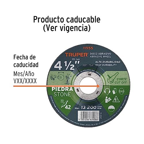 TRUPER ABT-754 Type 27 Masonry Cut-Off Wheels, High Perfomance, Diameter 4 1/2" (114mm)