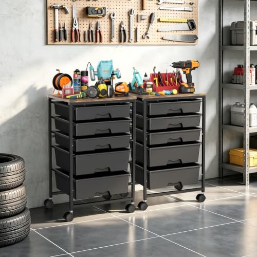 SUNALLY Rolling Carts with 5 Drawers, Storage Drawer Carts for Craft, Black - color: Black