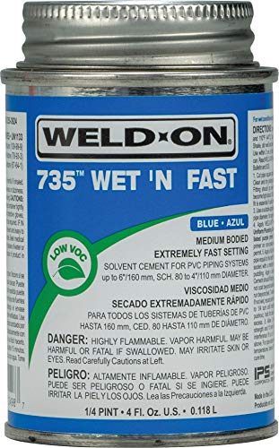 Weld-On 12498 735 Wet 'N Fast High Strength PVC Cement, Blue, 1/4 Pint