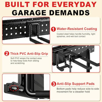 Garage Tool Organizer Wall Mount 99 inches with 18 Adjustable Heavy-Duty Hooks, Garage Organization, Garden Tool Storage Rack, Yard, and Shed, Holds Up to 750 lbs - size: 99" | 6 Panels + 18 Hooks