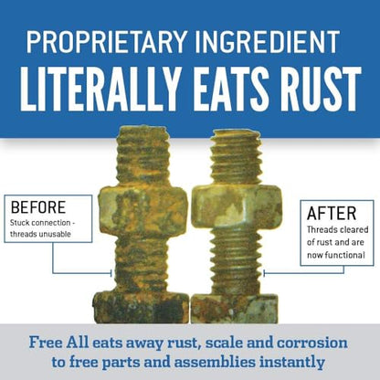 Free All Rust Eater Deep Penetrating Oil, 11 oz Aerosol – Loosens Rusted Bolts, Nuts, Pipe Connections & Locks – Industrial-Grade Rust Remover, Silicone-Free, Safe on Paint & Plastic Surfaces, 6-Pack - style: 6 Cans of 11 Ounces