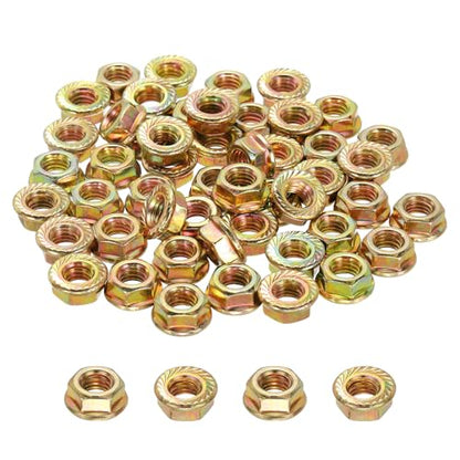 50Pcs Serrated Flange Hex Nuts M6-1-Coarse Yellow Zinc Plated - color: Yellow, size: M6-1
