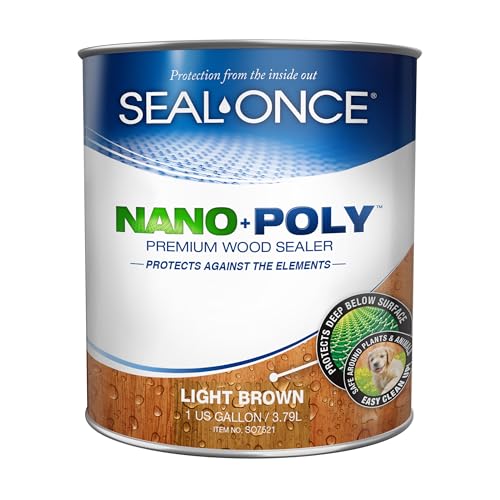 Seal-Once Nano+Poly Wood Sealer and Waterproofer, Light Brown, 1 Gallon - color: Light Brown, size: 1 Gallon