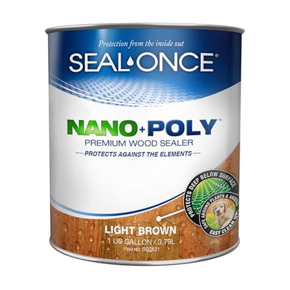 Seal-Once Nano+Poly Wood Sealer and Waterproofer, Light Brown, 1 Gallon - color: Light Brown, size: 1 Gallon