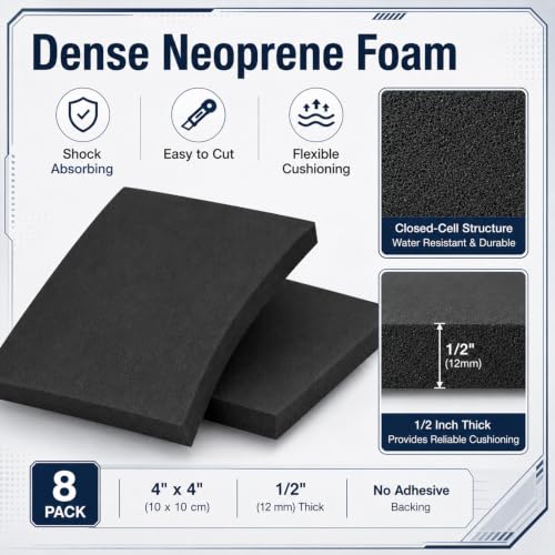 8 Pcs Non Adhesive Neoprene Foam Padding Sheets, Black