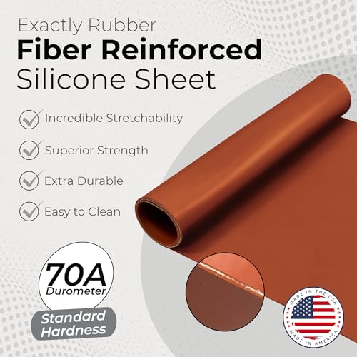 Exactly Rubber - Fiber Reinforced Silicone Sheet, 70A Durometer Silicone Mat, 500°F Temperature-Resistant Rubber Sheet, 1300 PSI Tensile Strength Rubber Mat, Made in The USA, Red, 1/32 x 9” x 36” - size: 1/32 x 9 x 36