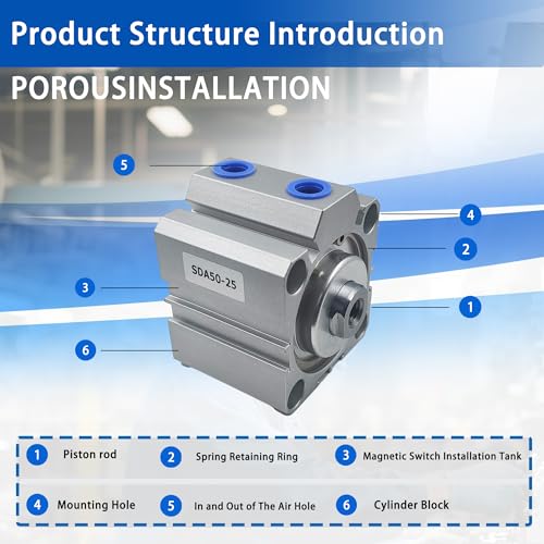 CG WEITENG Pneumatic Pneumatic Small Thin Cylinder Aluminum Pneumatic Air Cylinder for Pneumatic and Hydraulic Systems SDA (50mmx25mm) - color: 25 mm, size: SDA-50 mm
