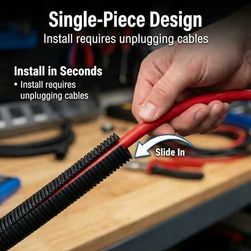 567ITG 3/8" x 10ft Split Wire Loom Tubing Black Plastic Convoluted Conduit - size: 10 FT 3/8 Loom