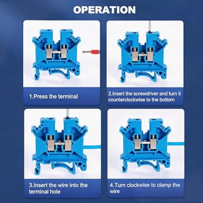 100PCS Red UK5N Terminal Block DIN Rail Terminal Blocks - Application for 24-10AWG 800V Electrical Cabinets Distribution Box,Solar Power System,PLC Industrial Control Automation Panel DIY CNC RV - color: UK5N Blue