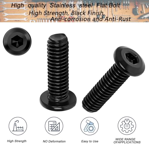 Metuja M6-1.0 x 6mm,20-Pack Black Flat Head Hex Socket Cap Screw Bolts,304 Stainless Steel,Fully Threaded M6 Bolts,Metric Fasteners for Furniture - size: M6-1.0x6mm