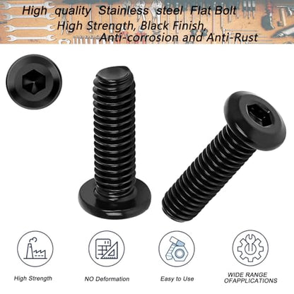Metuja M6-1.0 x 6mm,20-Pack Black Flat Head Hex Socket Cap Screw Bolts,304 Stainless Steel,Fully Threaded M6 Bolts,Metric Fasteners for Furniture - size: M6-1.0x6mm