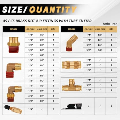 49 Pcs Brass DOT Air Line Fittings Assortment