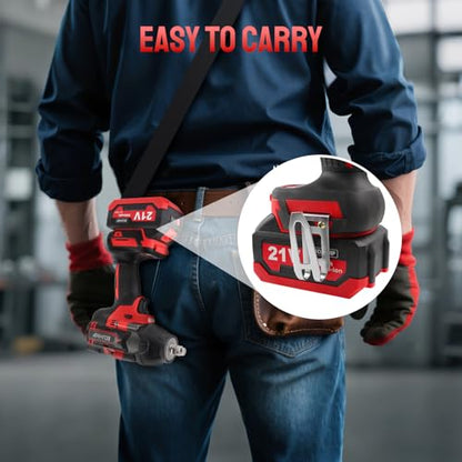 Cordless Impact Wrench 1/2 Inch, 1500 N.m/1106ft-lbs Brushless Impact Gun - color: Red With Battery
