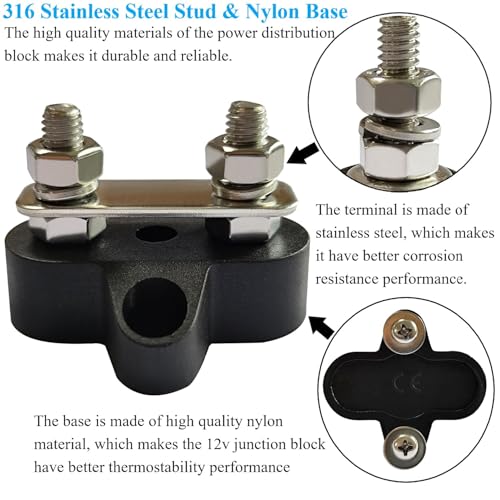 YSIL 1/4"(M6) Power Distribution Block 12V 150A Dual Stud Bus Bar - size: 1/4", style: Dual Stud
