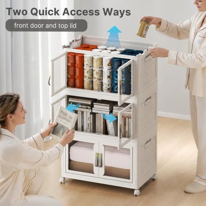 UAMFURI Stackable Storage Bins with Lids, 96QT Extra Large Storage Cabinets - color: White