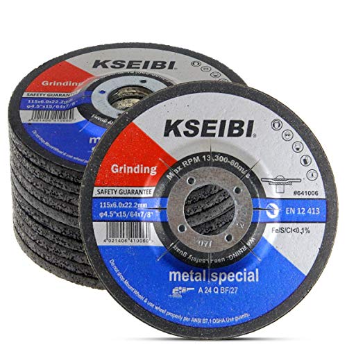 KSEIBI 651006 Grinding Wheels 10-Pack, Aluminum Oxide Discs for Metal & Stainless Steel, 4-1/2" x 1/4" x 7/8", Aggressive Grinding for Angle Grinders, Depressed Center Design - size: 4-1/2" x 1/4"