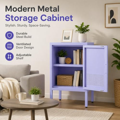 Single Door Metal Coffee Table Adjustable Easy to Assemble Living Room 2-Tier Side Table for Storing Mobile Phones and Books Children's Bedside Table Purple 24" H X 13.8" W X 15" D - color: Lilac, style: End Table-24"H-BG
