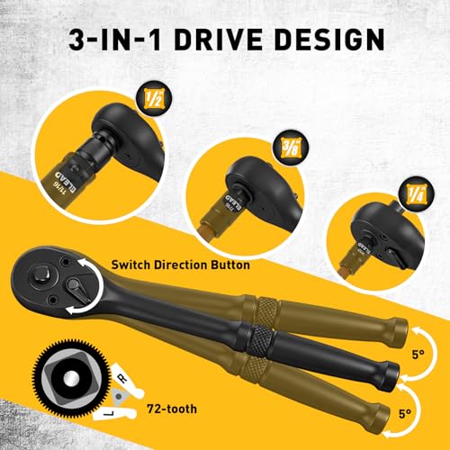 35-Piece Master Hex Bit Socket Set, 1/4", 3/8", 1/2" Drive Allen Socket Set H2-H19, 5/16"-3/4", Premium CR-V & S2 Alloy Steel, Ratchet Wrench, Sockets Adapter, High Torque for Automotive Mechanic - color: 35pcs Hex Bit Socket Set Black