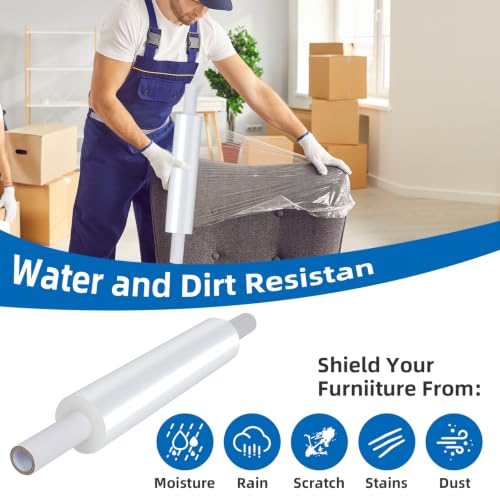15 Inch Stretch Wrap Roll, Heavy Duty 15" x 1200ft Shrink Wrap Roll, Clear 60 Gauge Industrial Strength Stretch Film with Handle, Plastic Wrap for Pallet, Shipping, Moving, Furniture(2 Rolls) - size: 15in-Clear-2Pack