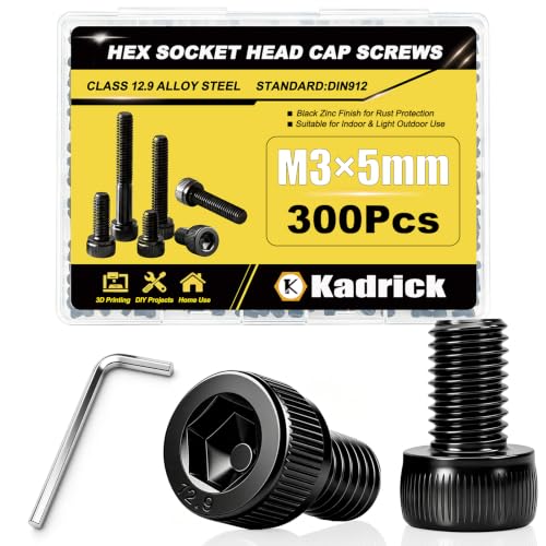 KADRICK 300PCS M3 x 5mm Hex Socket Head Cap Screws, M3-0.5 Fully Threaded - size: M3x5MM 300PCS