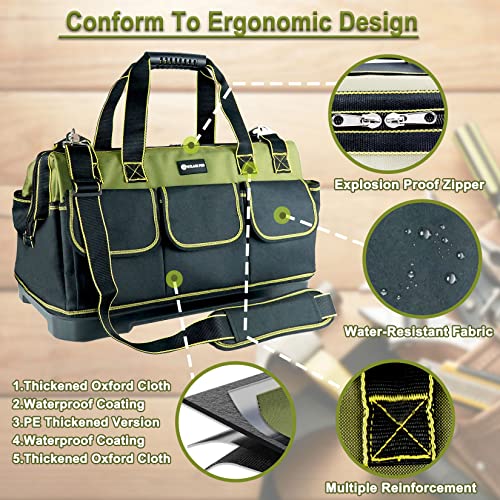 17in Tool Bag For Men Heavy Duty with Waterproof Molded Base, High Capacity Wide Mouth Tote, Construction Worker Electricians Tool Bags, Large Tool Bag Organizer for Men Women Tool Tote - size: 17in tool bag