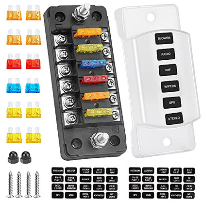 ELECTOP 6 Way 12V/24V Fuse Block Blade with Negative Bus
