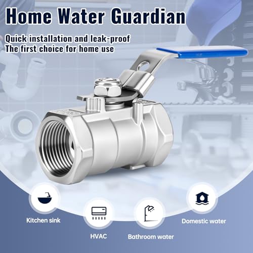 2 Pack 304 Stainless Steel Ball Valves, 3/4" NPT Female Standard Port Shut Off Valve with Locking Handle Heavy Duty 1000 WOG for Home and Industrial (3/4 Inch) - size: 3/4 Inch